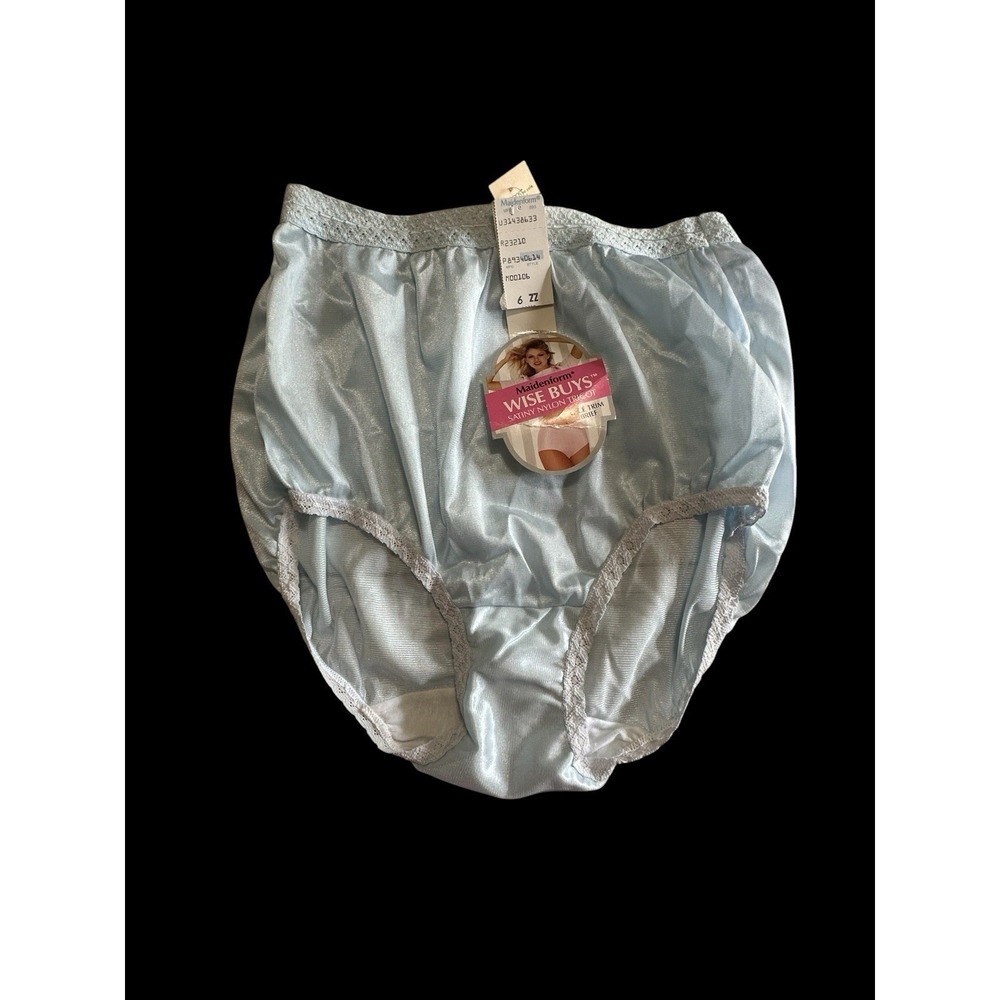 NEW Vtg Maidenform Wise Buys Nylon Granny Brief Panties Sz 6 Lace Trim Light Blu
